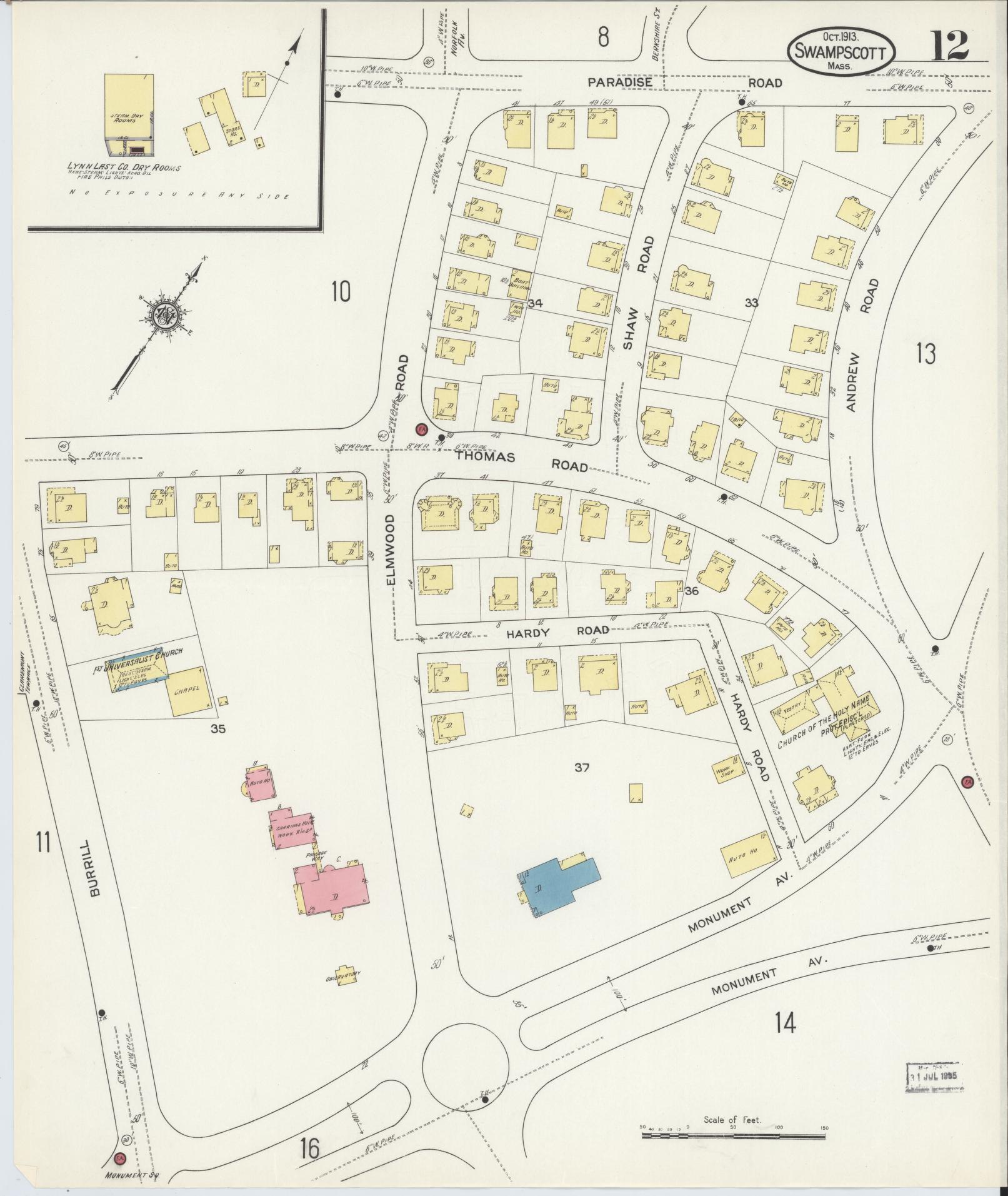Sanborn Fire Insurance Map from Swampscott, Essex County, Massachusetts (1913), Sheet #0012 - Complete Map Set gallery image, historic Sanborn map, vintage wall art, Massachusetts Massachusetts