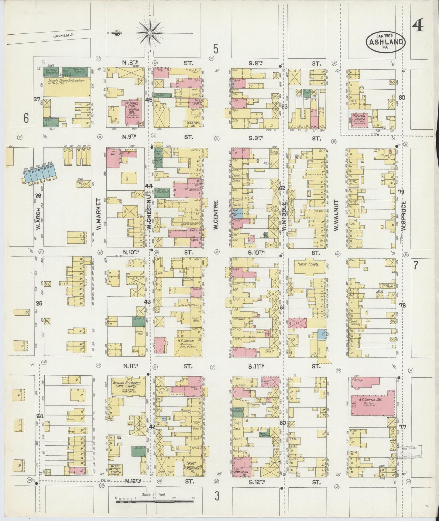 Sanborn Fire Insurance Map from Ashland, Schuylkill County, Pennsylvania (1902), Sheet #0004 - Historic Sanborn Fire Insurance Map Print, vintage old map wall art, antique decor, genealogy gift, Pennsylvania Pennsylvania map