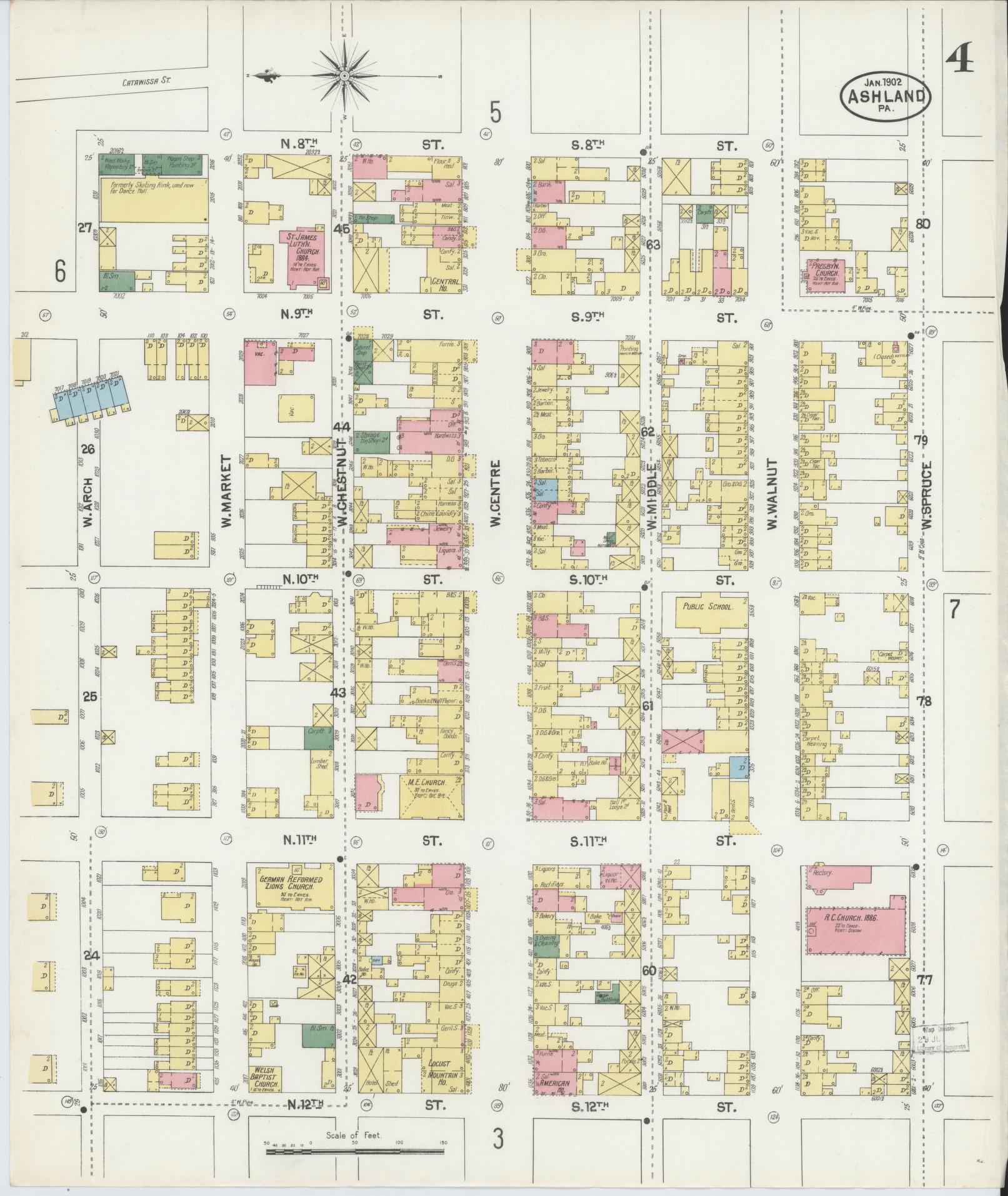 Sanborn Fire Insurance Map from Ashland, Schuylkill County, Pennsylvania (1902), Sheet #0004 - Historic Sanborn Fire Insurance Map Print, vintage old map wall art, antique decor, genealogy gift, Pennsylvania Pennsylvania map