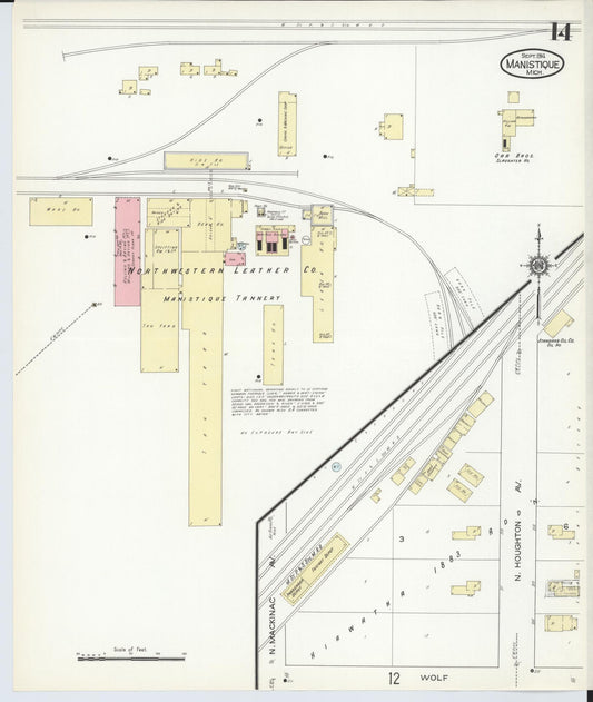 Sanborn Fire Insurance Map from Manistique, Schoolcraft County, Michigan (1914), Sheet #0014 - Historic Sanborn Fire Insurance Map Print, vintage old map wall art, antique decor, genealogy gift, Michigan Michigan map