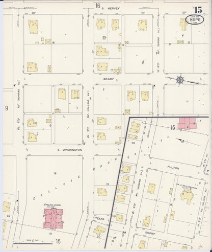 Sanborn Fire Insurance Map from Hope, Hempstead County, Arkansas (1913), Sheet #0015 - Complete Map Set gallery image, historic Sanborn map, vintage wall art, Arkansas Arkansas