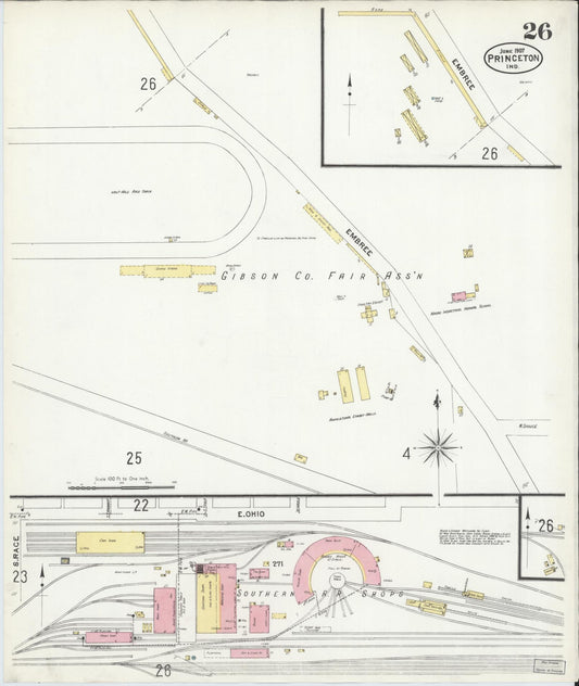 Sanborn Fire Insurance Map from Princeton, Gibson County, Indiana (1907), Sheet #0026 - Historic Sanborn Fire Insurance Map Print, vintage old map wall art, antique decor, genealogy gift, Indiana Indiana map