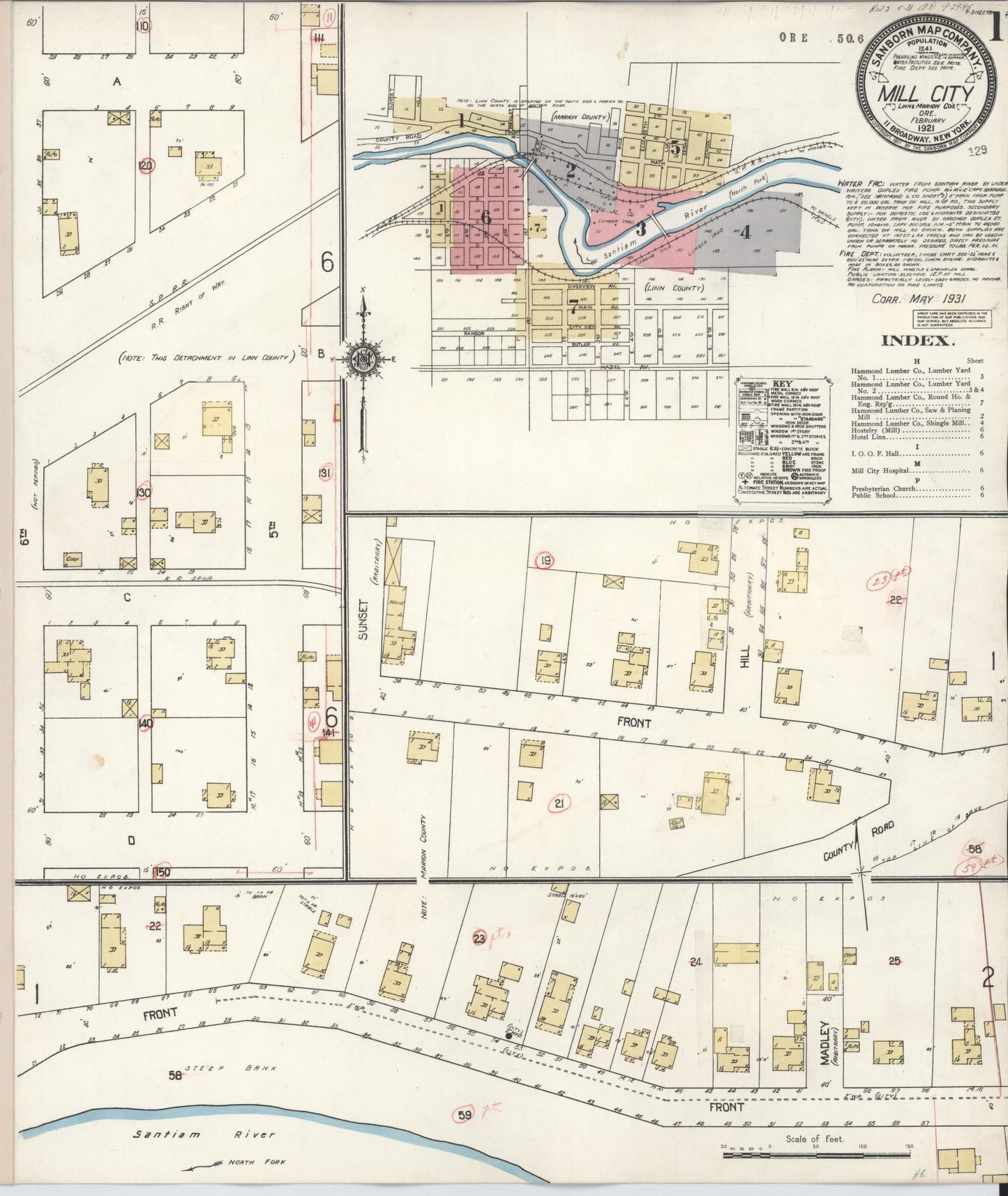Sanborn Fire Insurance Map from Mill City, Linn And Marion Counties, Oregon (1931), Sheet #0001 - Historic Sanborn Fire Insurance Map Print, vintage old map wall art, antique decor, genealogy gift, Oregon Oregon map