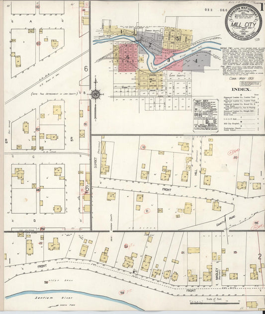 Sanborn Fire Insurance Map from Mill City, Linn And Marion Counties, Oregon (1931), Sheet #0001 - Historic Sanborn Fire Insurance Map Print, vintage old map wall art, antique decor, genealogy gift, Oregon Oregon map
