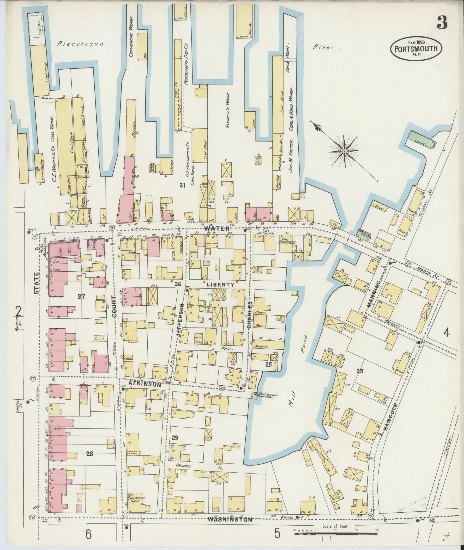 Sanborn Fire Insurance Map from Portsmouth, Rockingham County, New Hampshire (1898), Sheet #0003 - Historic Sanborn Fire Insurance Map Print, vintage old map wall art, antique decor, genealogy gift, New Hampshire New Hampshire map