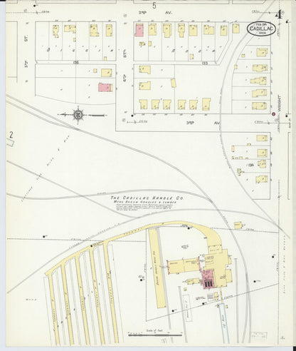 Sanborn Fire Insurance Map from Cadillac, Wexford County, Michigan (1914), Sheet #0004 - Historic Sanborn Fire Insurance Map Print, vintage old map wall art, antique decor, genealogy gift, Michigan Michigan map