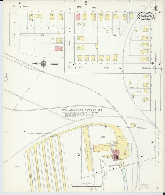 Sanborn Fire Insurance Map from Cadillac, Wexford County, Michigan (1914), Sheet #0004 - Historic Sanborn Fire Insurance Map Print, vintage old map wall art, antique decor, genealogy gift, Michigan Michigan map