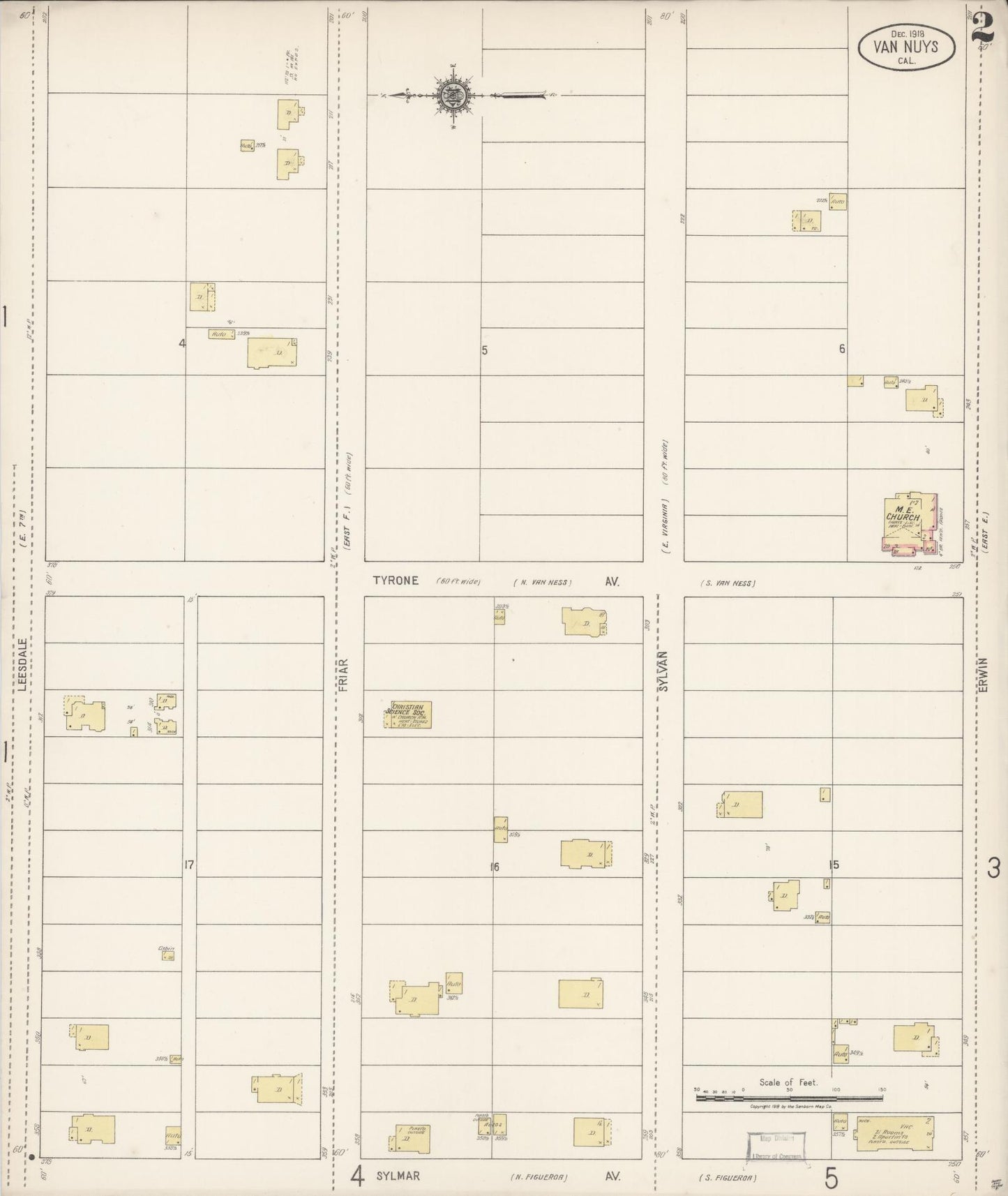 Sanborn Fire Insurance Map from Van Nuys, Los Angeles County, California (1918), Sheet #0002 - Complete Map Set gallery image, historic Sanborn map, vintage wall art, California California