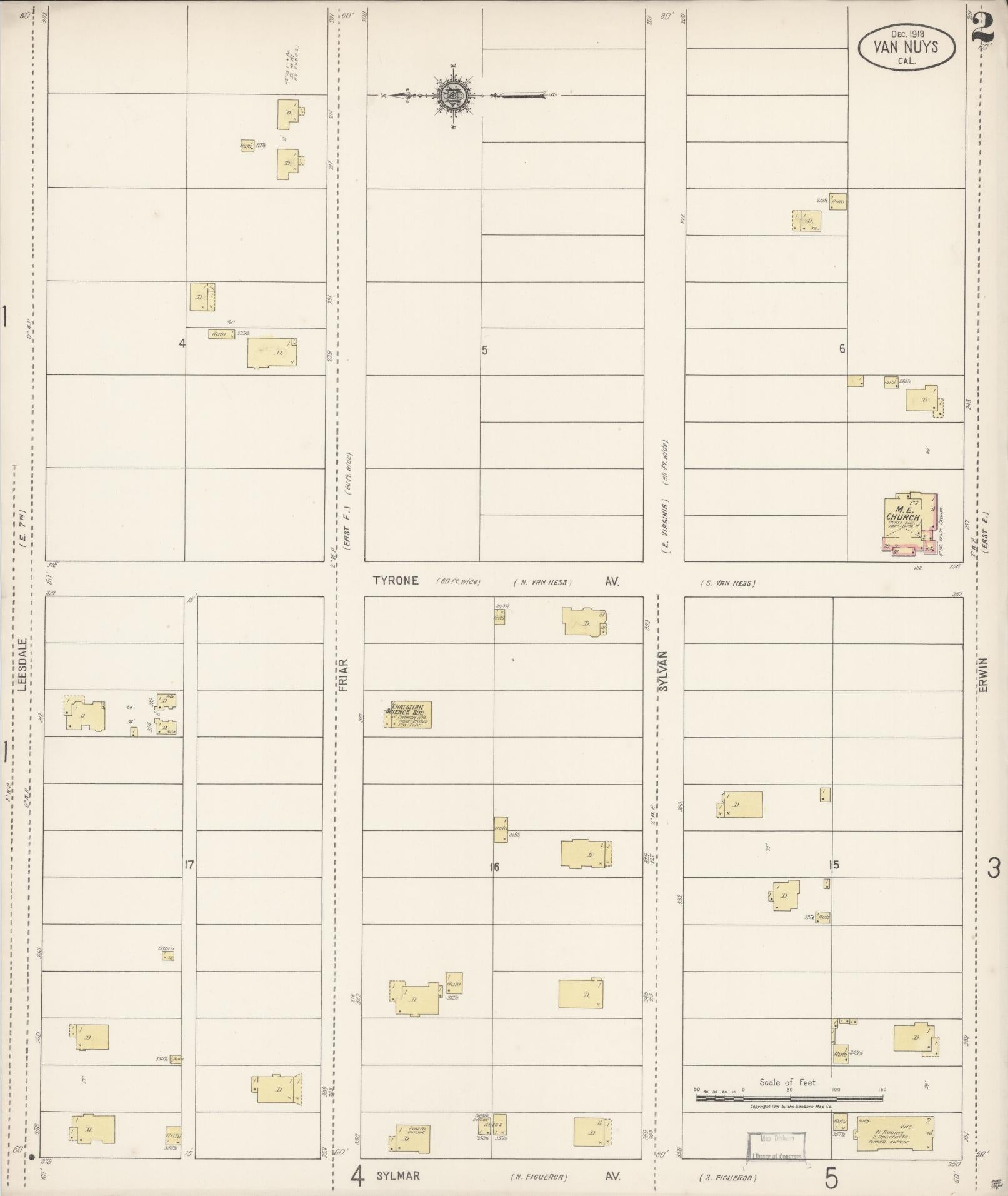 Sanborn Fire Insurance Map from Van Nuys, Los Angeles County, California (1918), Sheet #0002 - Complete Map Set gallery image, historic Sanborn map, vintage wall art, California California