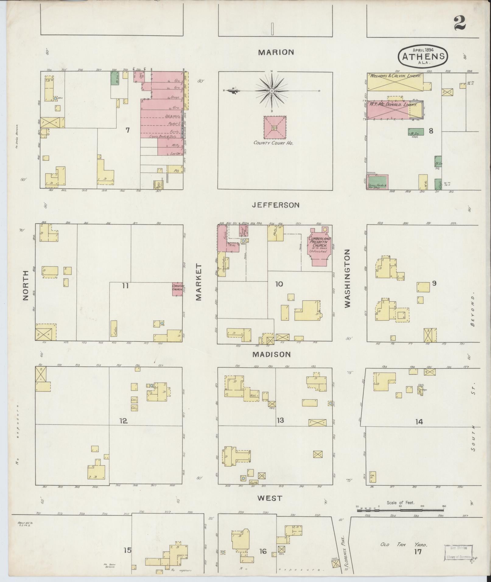 Sanborn Fire Insurance Map from Athens, Limestone County, Alabama (1894), Sheet #0002 - Historic Sanborn Fire Insurance Map Print, vintage old map wall art, antique decor, genealogy gift, Alabama Alabama map