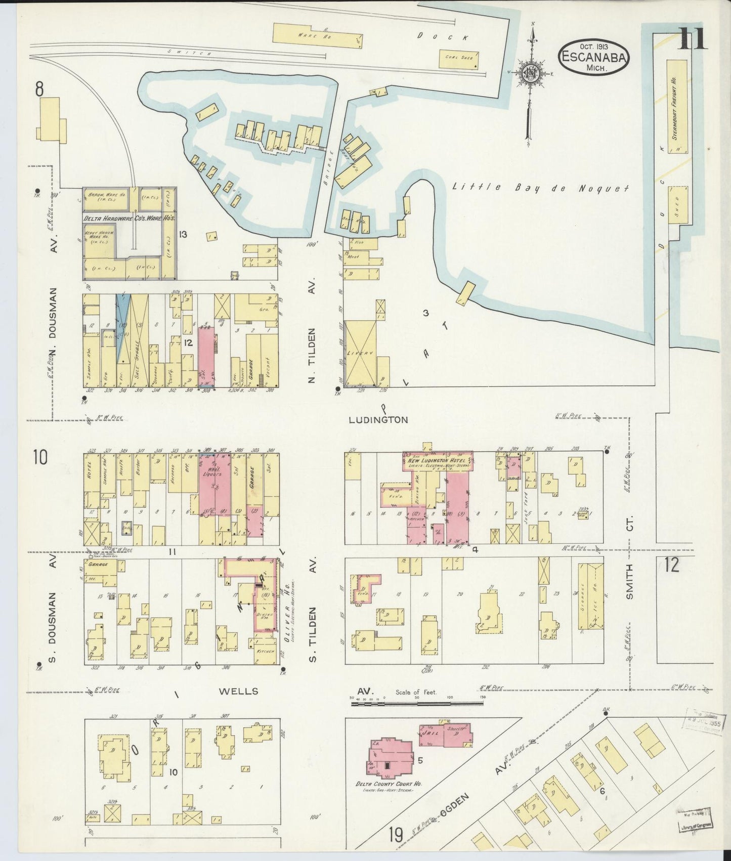 Sanborn Fire Insurance Map from Escanaba, Delta County, Michigan (1913), Sheet #0011 - Historic Sanborn Fire Insurance Map Print, vintage old map wall art, antique decor, genealogy gift, Michigan Michigan map