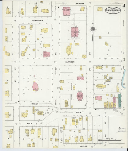 Sanborn Fire Insurance Map from Black River Falls, Jackson County, Wisconsin (1909), Sheet #0004 - Complete Map Set gallery image, historic Sanborn map, vintage wall art, Wisconsin Wisconsin
