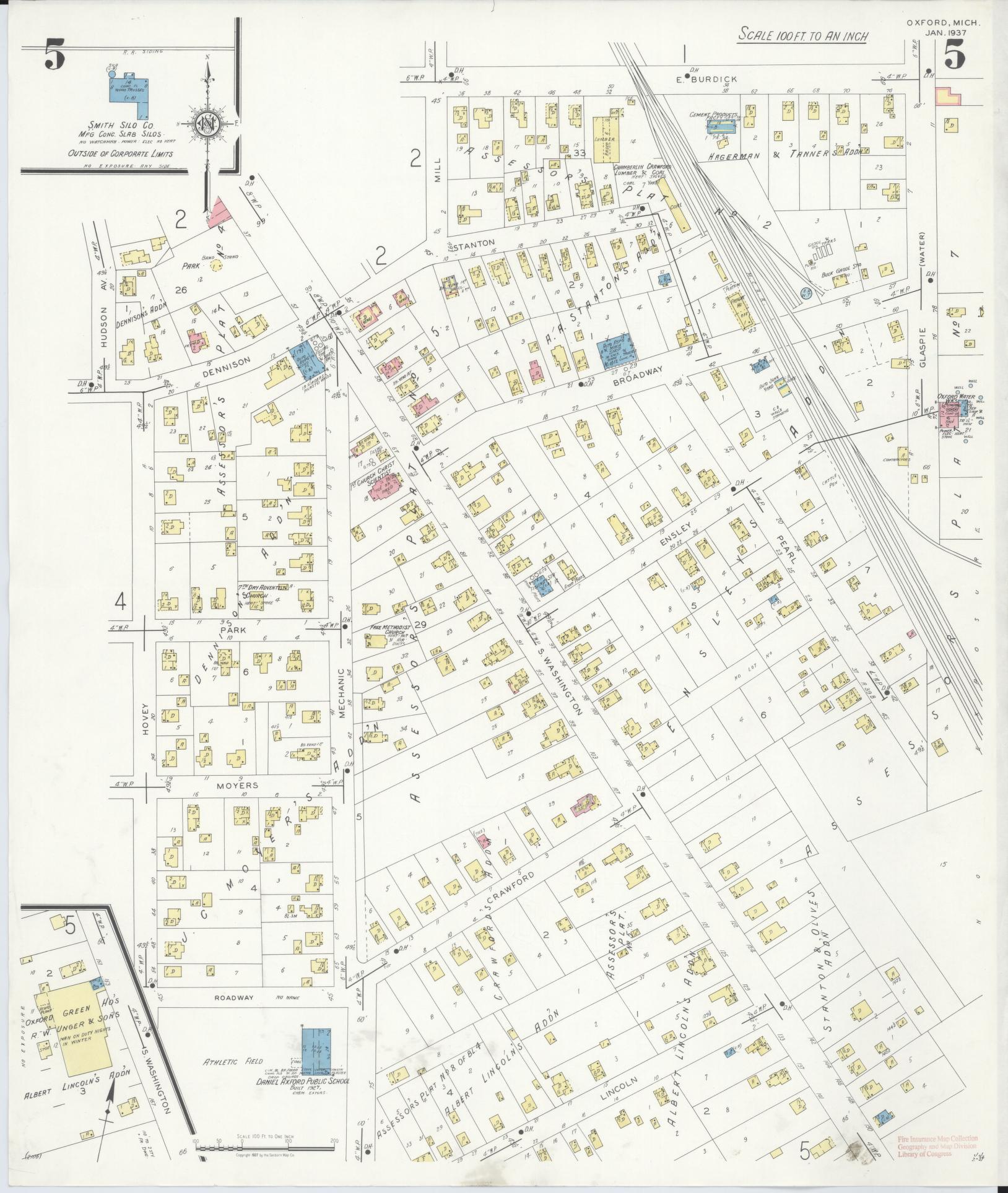 Sanborn Fire Insurance Map from Oxford, Oakland County, Michigan (1937), Sheet #0005 - Complete Map Set gallery image, historic Sanborn map, vintage wall art, Michigan Michigan