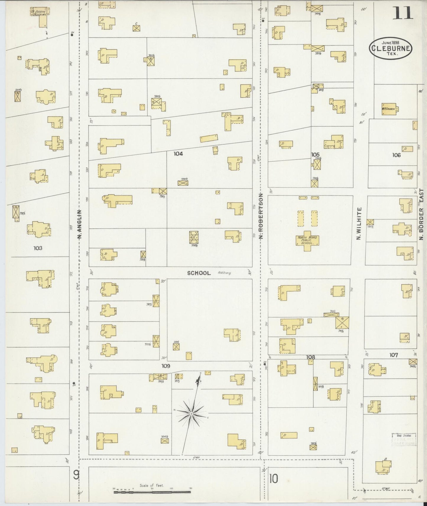 Sanborn Fire Insurance Map from Cleburne, Johnson County, Texas (1898), Sheet #0011 - Historic Sanborn Fire Insurance Map Print, vintage old map wall art, antique decor, genealogy gift, Texas Texas map