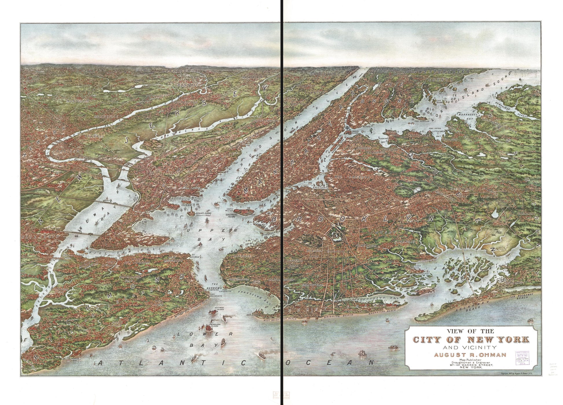 View of the city of New York and vicinity (1907) – Historic Bird’s-Eye View Panorama Print