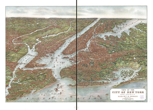 View of the city of New York and vicinity (1907) – Historic Bird’s-Eye View Panorama Print