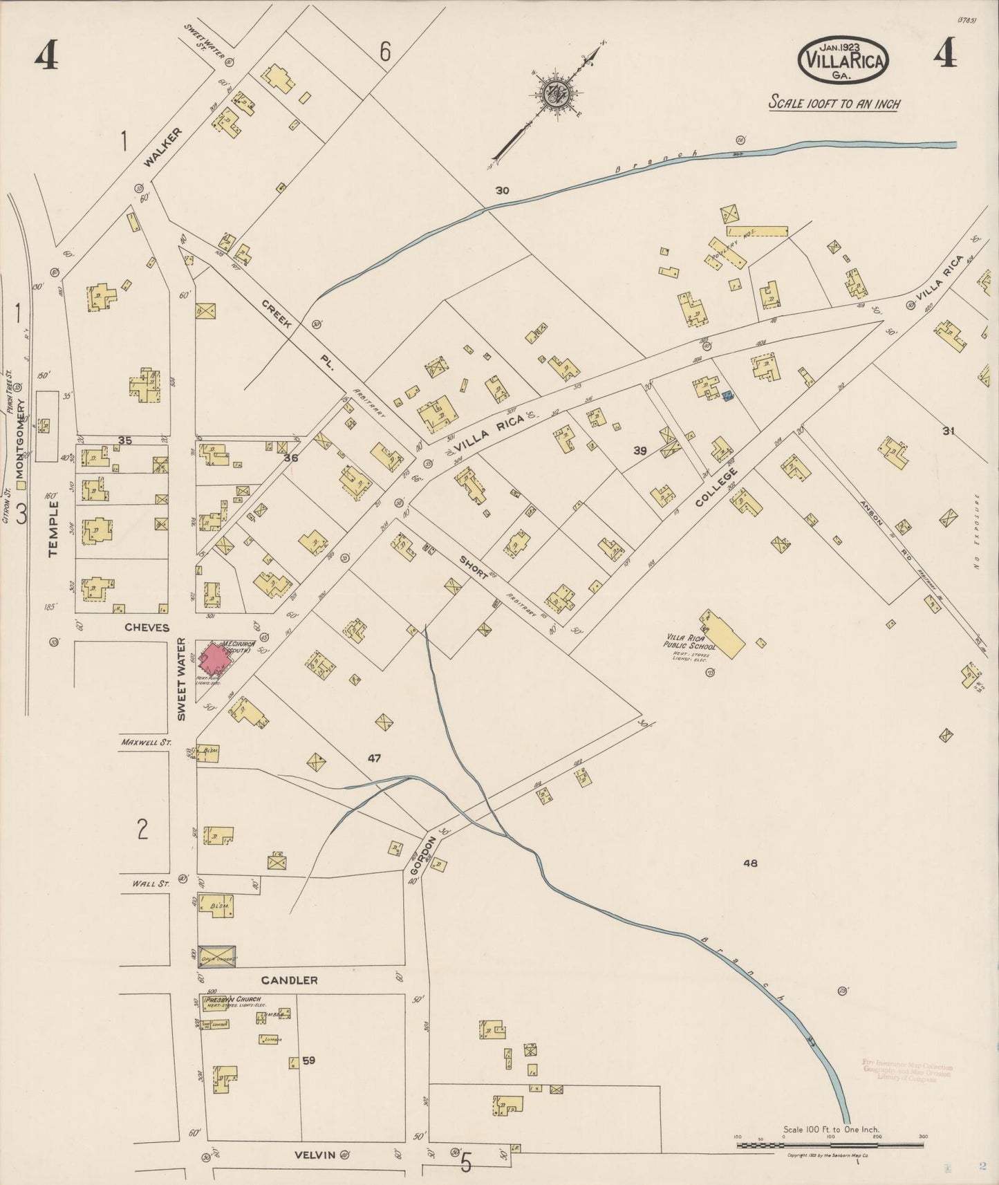 Sanborn Fire Insurance Map from Villa Rica, Carroll County, Georgia (1923), Sheet #0004 - Complete Map Set gallery image, historic Sanborn map, vintage wall art, Georgia Georgia