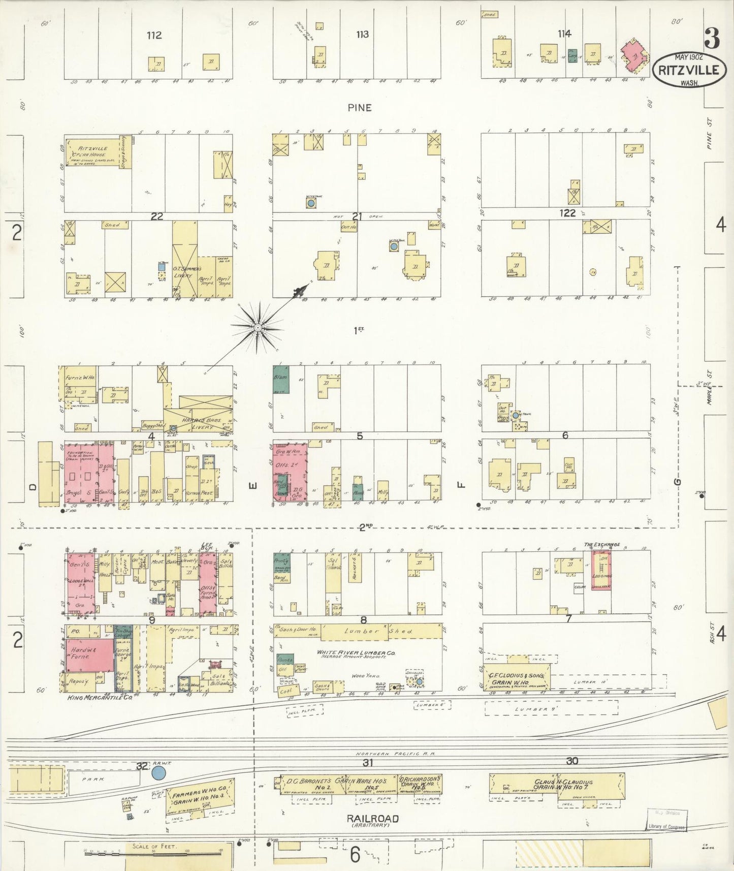 Sanborn Fire Insurance Map from Ritzville, Adams County, Washington (1902), Sheet #0003 - Complete Map Set gallery image, historic Sanborn map, vintage wall art, Washington Washington