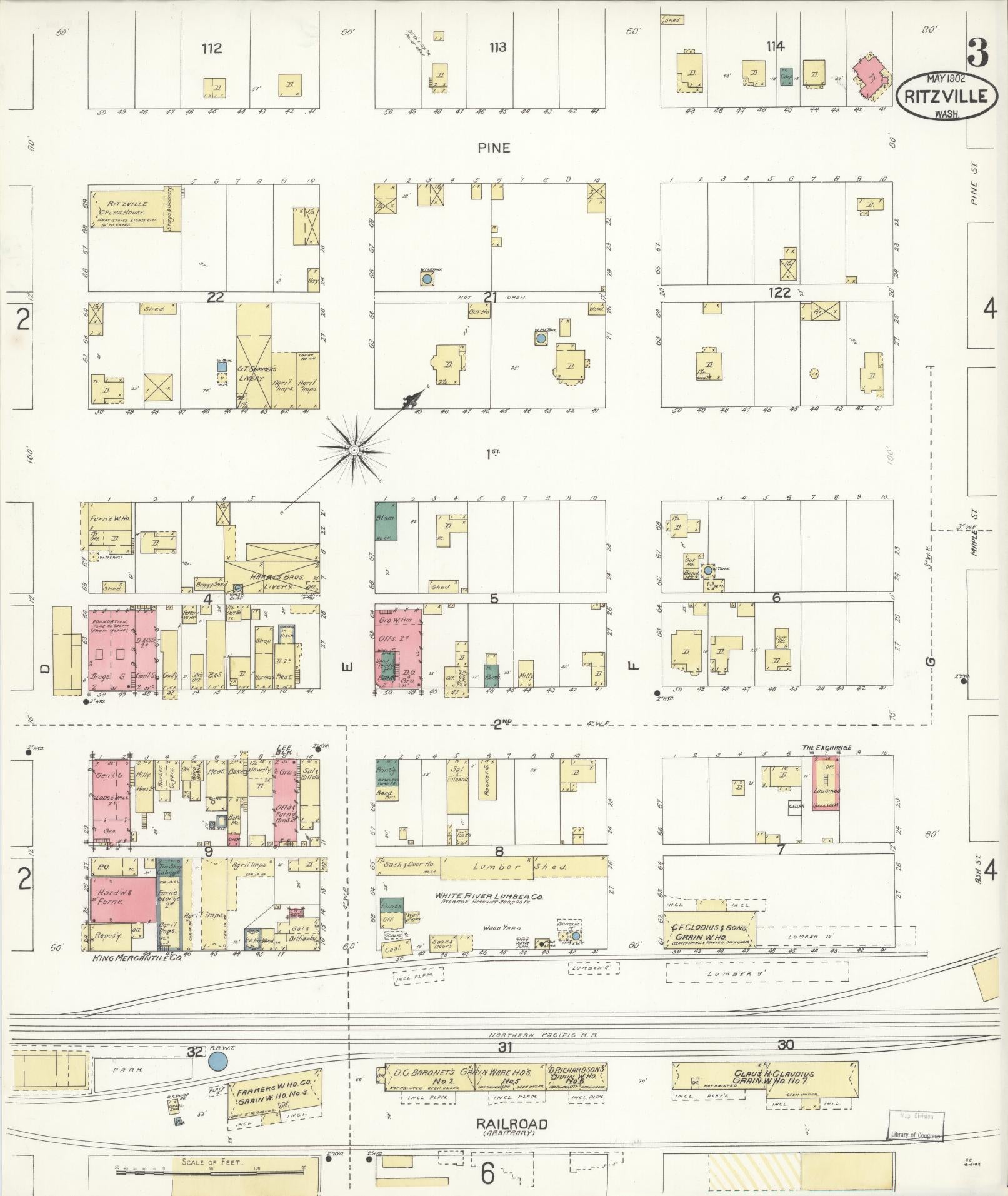 Sanborn Fire Insurance Map from Ritzville, Adams County, Washington (1902), Sheet #0003 - Complete Map Set gallery image, historic Sanborn map, vintage wall art, Washington Washington