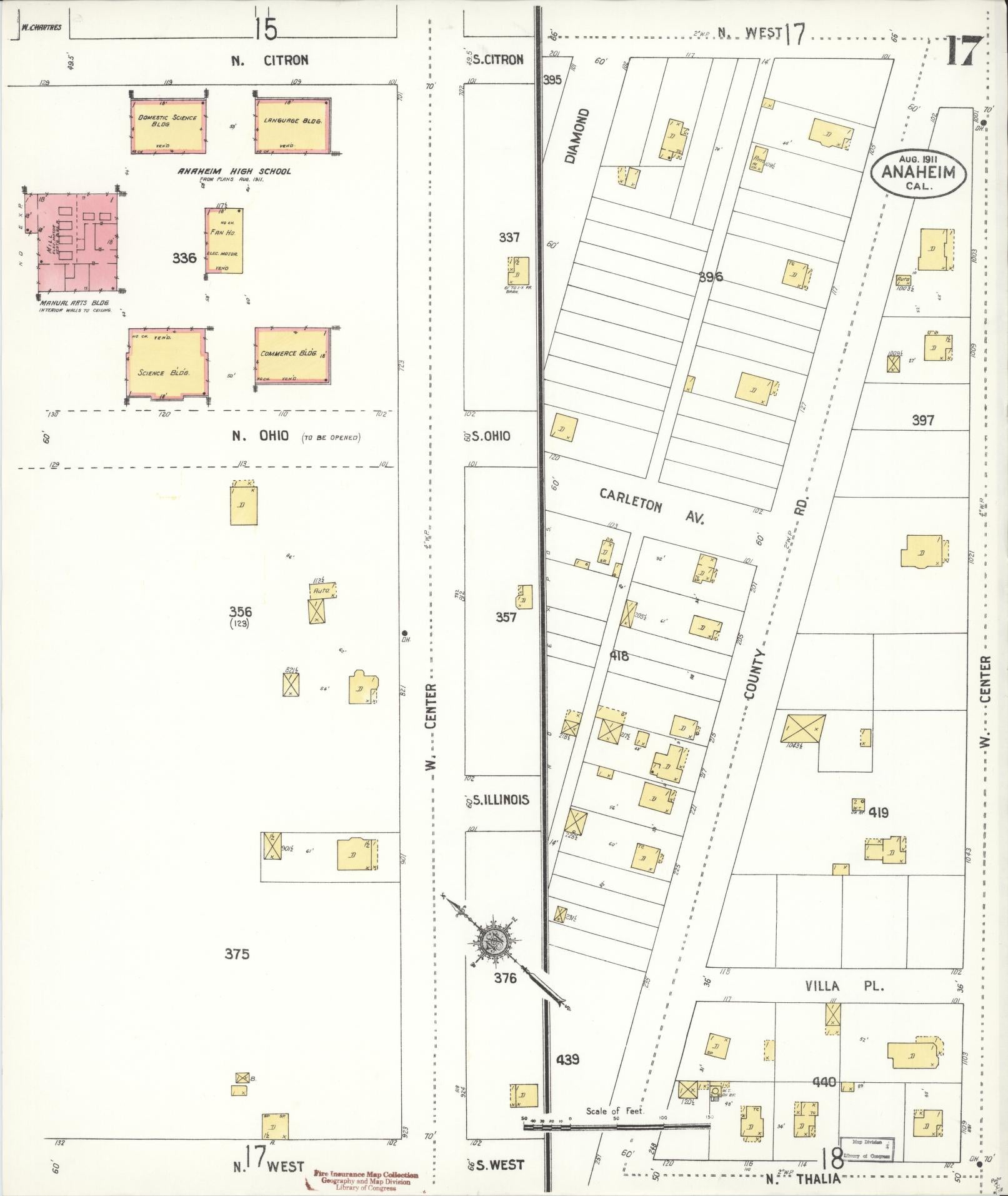 Sanborn Fire Insurance Map from Anaheim, Orange County, California (1911), Sheet #0017 - Historic Sanborn Fire Insurance Map Print, vintage old map wall art, antique decor, genealogy gift, California California map