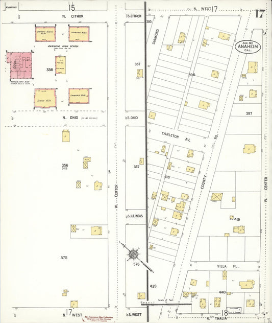 Sanborn Fire Insurance Map from Anaheim, Orange County, California (1911), Sheet #0017 - Historic Sanborn Fire Insurance Map Print, vintage old map wall art, antique decor, genealogy gift, California California map