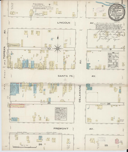 Sanborn Fire Insurance Map from Burlingame, Osage County, Kansas (1885), Sheet #0001 - Complete Map Set gallery image, historic Sanborn map, vintage wall art, Kansas Kansas