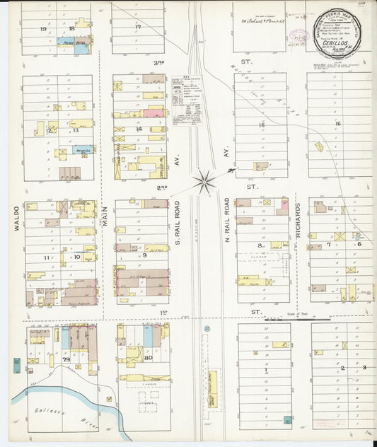 Sanborn Fire Insurance Map from Cerrillos, Santa Fe County, New Mexico (1893), Sheet #0001 - Historic Sanborn Fire Insurance Map Print, vintage old map wall art, antique decor, genealogy gift, New Mexico New Mexico map