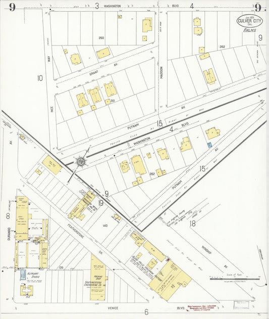 Sanborn Fire Insurance Map from Culver City, Los Angeles County, California (1924), Sheet #0009 - Historic Sanborn Fire Insurance Map Print, vintage old map wall art, antique decor, genealogy gift, California California map