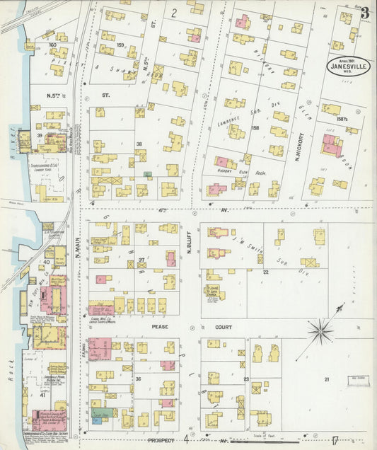 Sanborn Fire Insurance Map from Janesville, Rock County, Wisconsin (1901), Sheet #0003 - Historic Sanborn Fire Insurance Map Print, vintage old map wall art, antique decor, genealogy gift, Wisconsin Wisconsin map