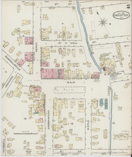 Sanborn Fire Insurance Map from Canisteo, Steuben County, New York (1886), Sheet #0002 - Historic Sanborn Fire Insurance Map Print, vintage old map wall art, antique decor, genealogy gift, New York New York map