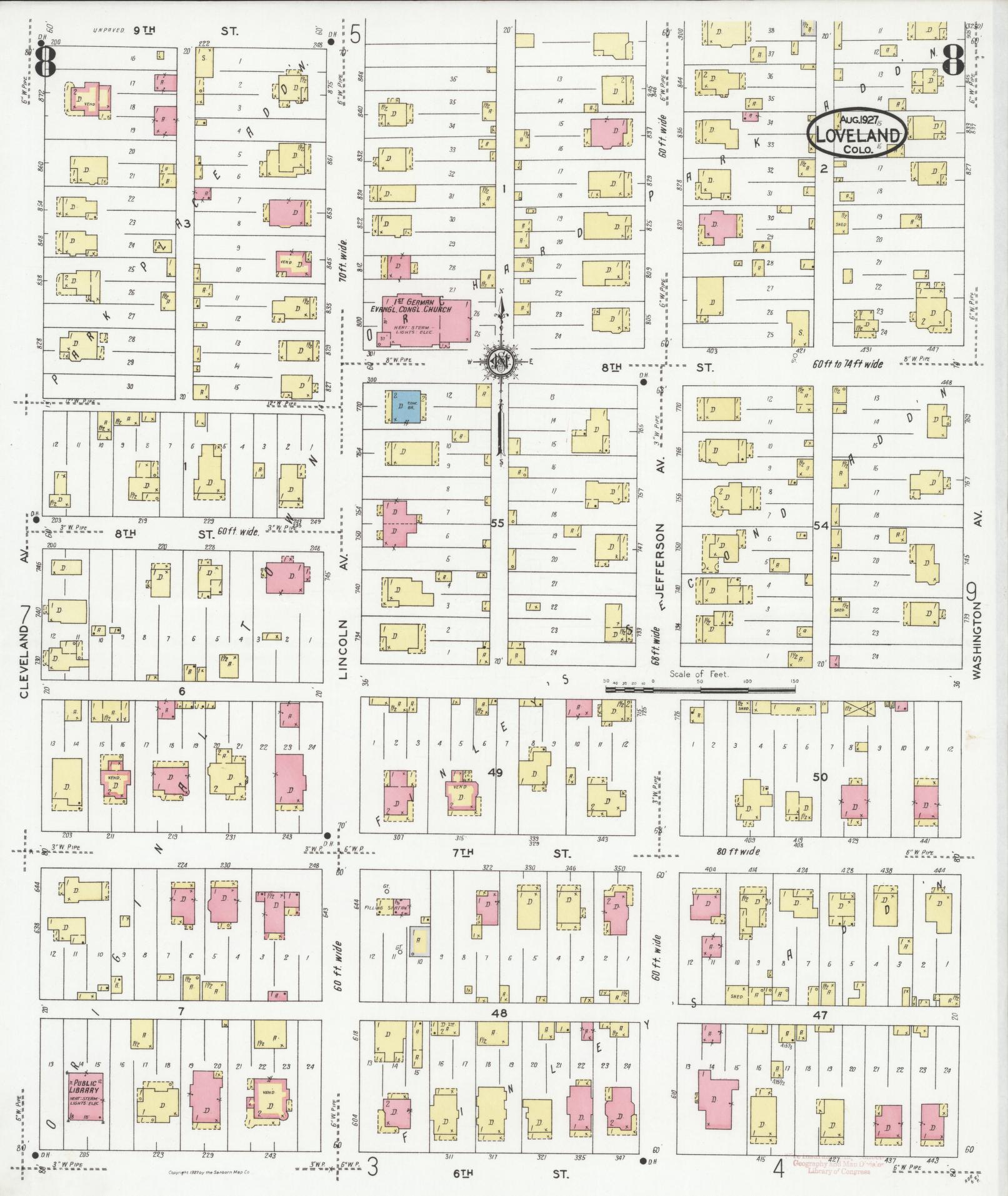 Sanborn Fire Insurance Map from Loveland, Larimer County, Colorado (1927), Sheet #0008 - Complete Map Set gallery image, historic Sanborn map, vintage wall art, Colorado Colorado
