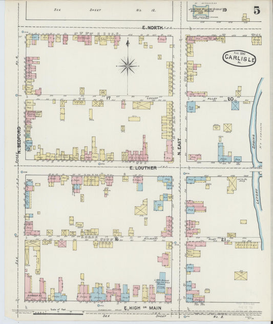 Sanborn Fire Insurance Map from Carlisle, Cumberland County, Pennsylvania (1890), Sheet #0005 - Historic Sanborn Fire Insurance Map Print, vintage old map wall art, antique decor, genealogy gift, Pennsylvania Pennsylvania map