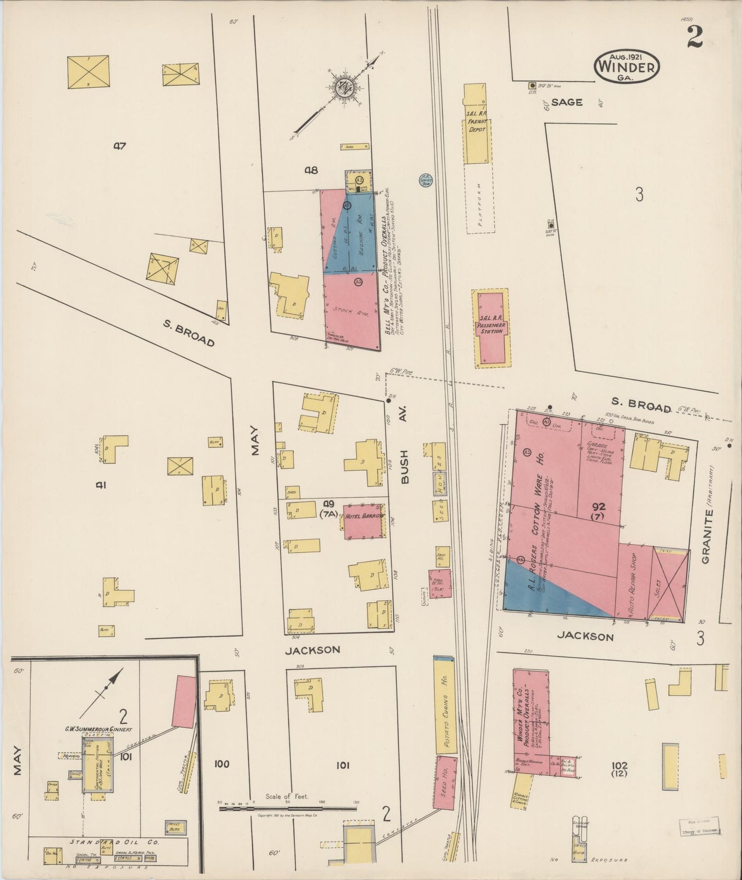 Sanborn Fire Insurance Map from Winder, Barrow County, Georgia (1921), Sheet #0002 - Complete Map Set gallery image, historic Sanborn map, vintage wall art, Georgia Georgia