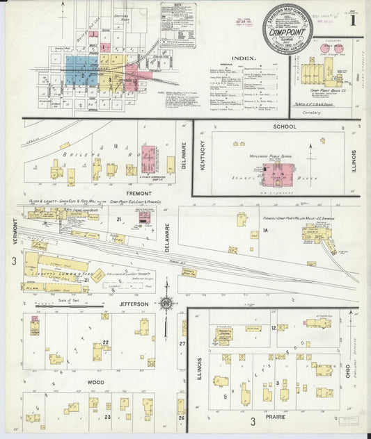 Sanborn Fire Insurance Map from Camp Point, Adams County, Illinois (1910), Sheet #0001 - Historic Sanborn Fire Insurance Map Print, vintage old map wall art, antique decor, genealogy gift, Illinois Illinois map
