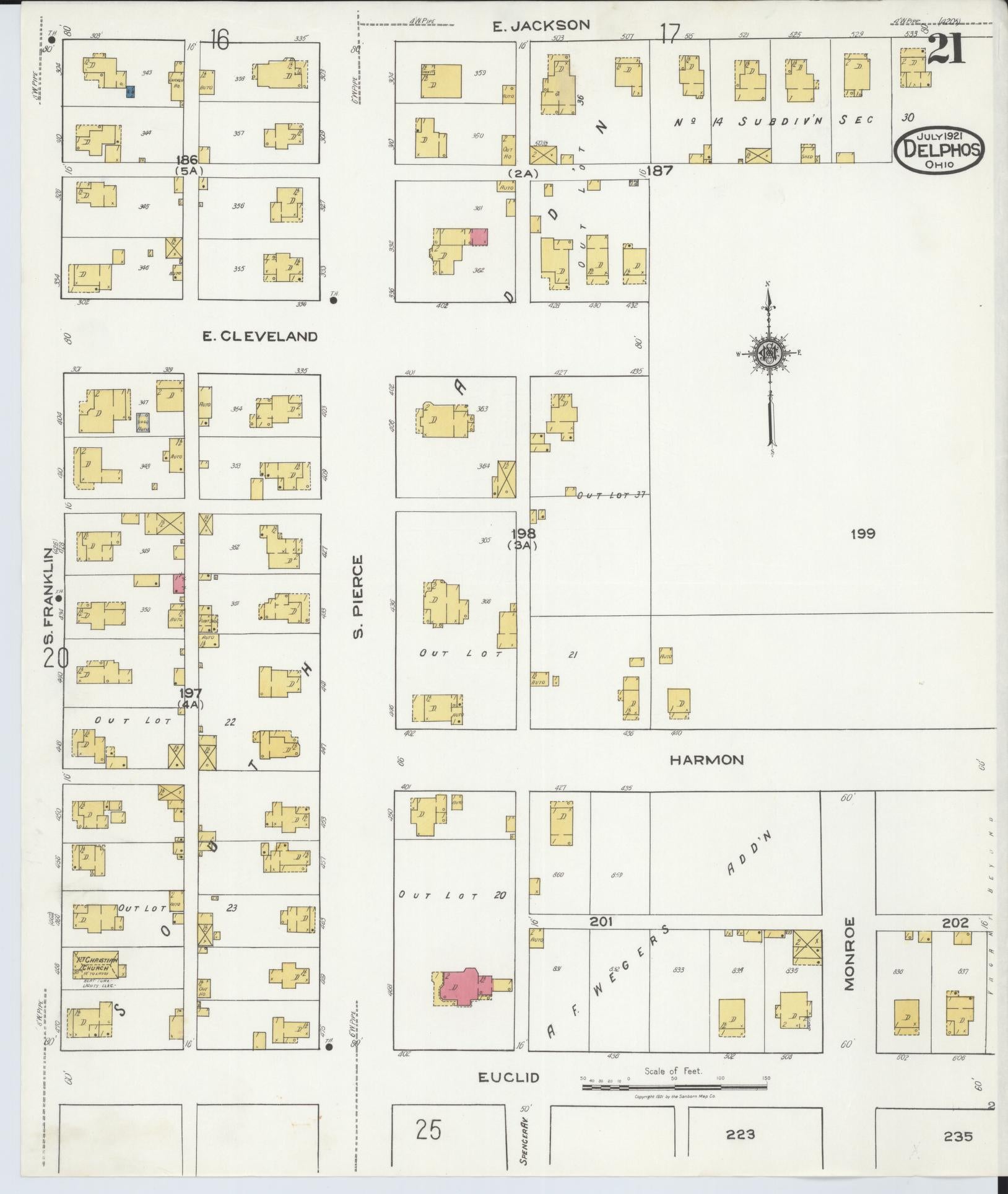 Sanborn Fire Insurance Map from Delphos, Van Wert And Allen Counties, Ohio (1921), Sheet #0021 - Complete Map Set gallery image, historic Sanborn map, vintage wall art, Ohio Ohio