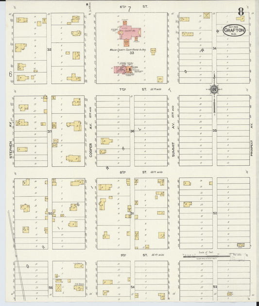 Sanborn Fire Insurance Map from Grafton, Walsh County, North Dakota (1918), Sheet #0008 - Historic Sanborn Fire Insurance Map Print, vintage old map wall art, antique decor, genealogy gift, North Dakota North Dakota map