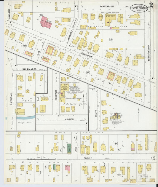 Sanborn Fire Insurance Map from Battle Creek, Calhoun County, Michigan (1902), Sheet #0002 - Historic Sanborn Fire Insurance Map Print, vintage old map wall art, antique decor, genealogy gift, Michigan Michigan map