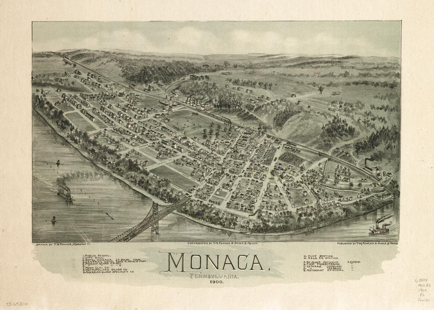 Monaca, Pennsylvania 1900. (1900) – Historic Bird’s-Eye View Panorama Print
