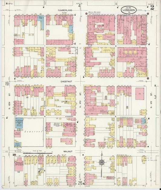 Sanborn Fire Insurance Map from Lebanon, Lebanon County, Pennsylvania (1912), Sheet #0002 - Historic Sanborn Fire Insurance Map Print, vintage old map wall art, antique decor, genealogy gift, Pennsylvania Pennsylvania map