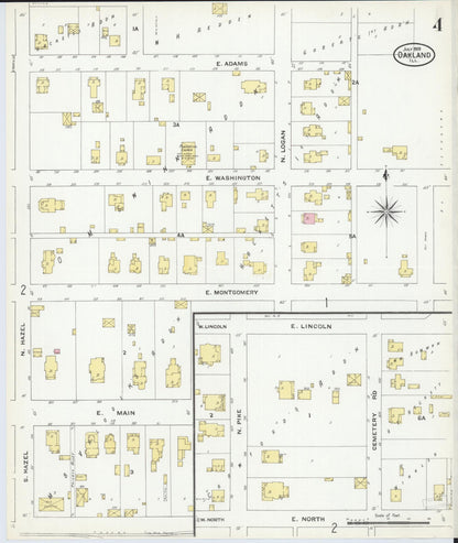 Sanborn Fire Insurance Map from Oakland, Coles County, Illinois (1909), Sheet #0004 - Complete Map Set gallery image, historic Sanborn map, vintage wall art, Illinois Illinois