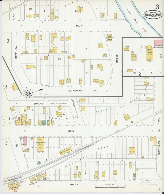 Sanborn Fire Insurance Map from Red Lake Falls, Red Lake County, Minnesota (1904), Sheet #0003 - Historic Sanborn Fire Insurance Map Print, vintage old map wall art, antique decor, genealogy gift, Minnesota Minnesota map