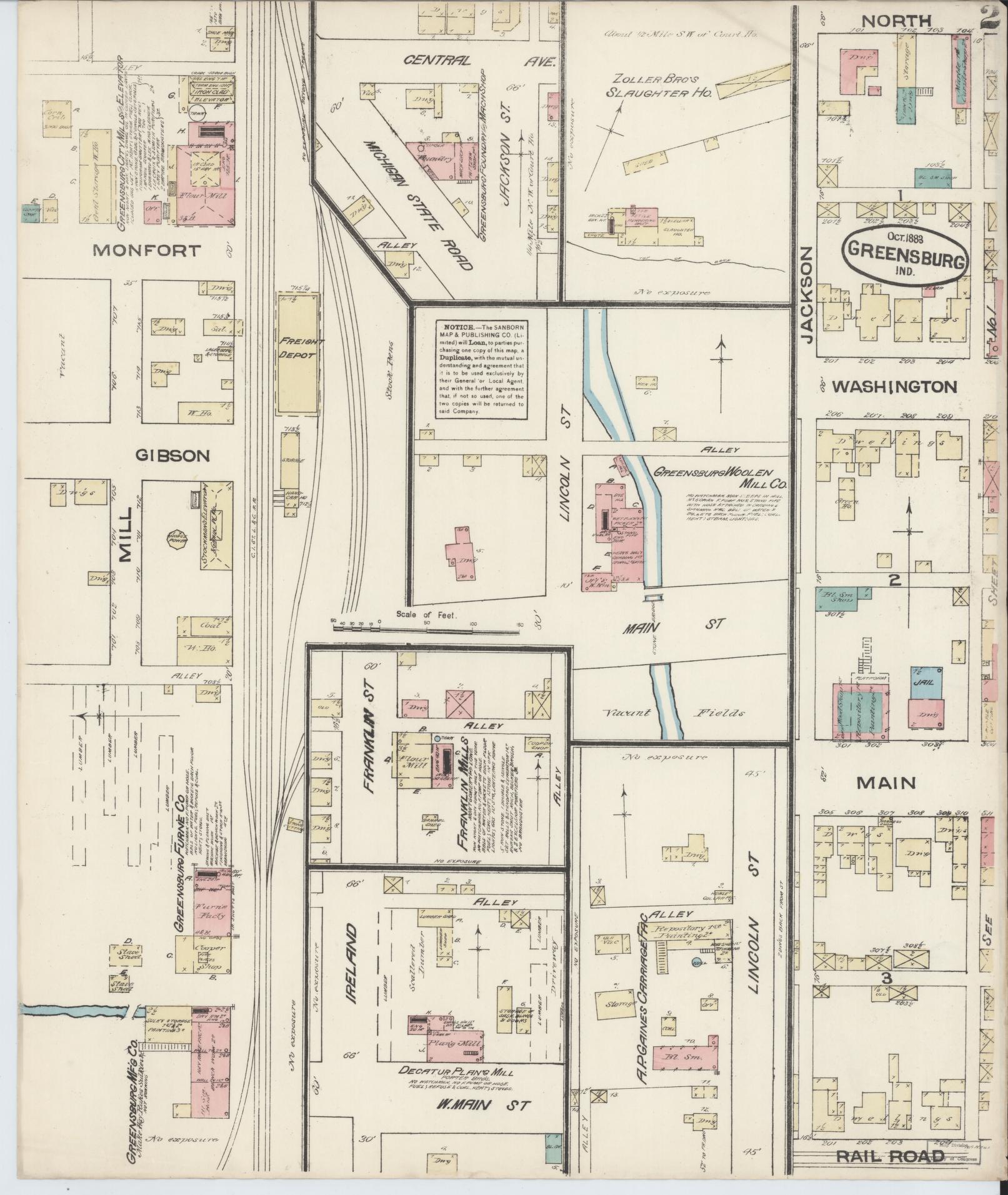 Sanborn Fire Insurance Map from Greensburg, Decatur County, Indiana (1883), Sheet #0002 - Complete Map Set gallery image, historic Sanborn map, vintage wall art, Indiana Indiana