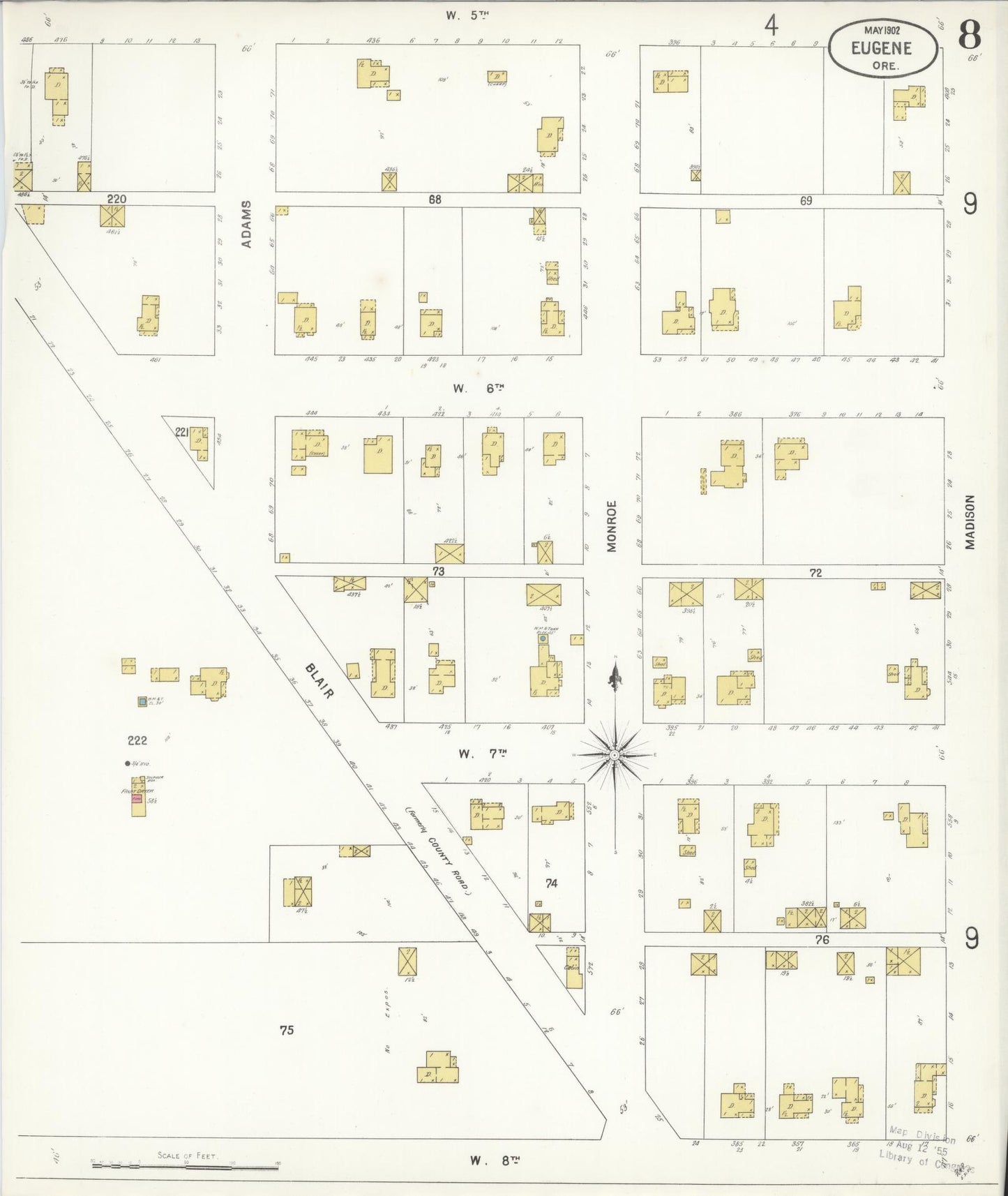 Sanborn Fire Insurance Map from Eugene, Lane County, Oregon (1902), Sheet #0008 - Complete Map Set gallery image, historic Sanborn map, vintage wall art, Oregon Oregon