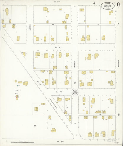 Sanborn Fire Insurance Map from Eugene, Lane County, Oregon (1902), Sheet #0008 - Complete Map Set gallery image, historic Sanborn map, vintage wall art, Oregon Oregon