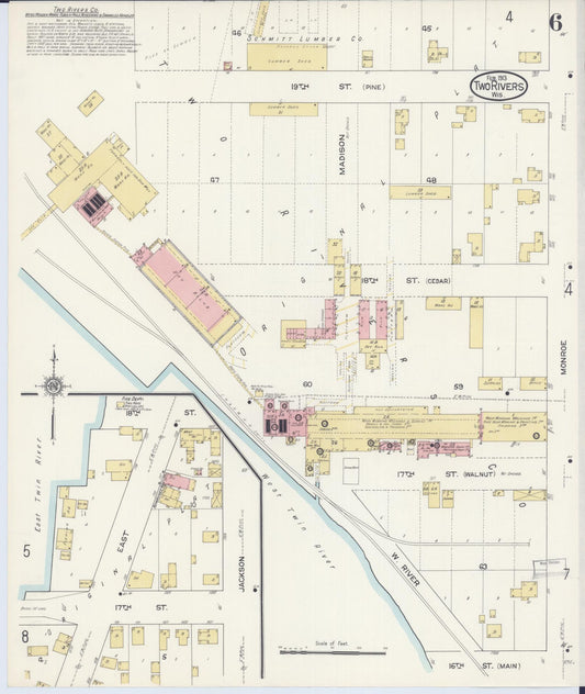 Sanborn Fire Insurance Map from Two Rivers, Manitowoc County, Wisconsin (1913), Sheet #0006 - Historic Sanborn Fire Insurance Map Print, vintage old map wall art, antique decor, genealogy gift, Wisconsin Wisconsin map