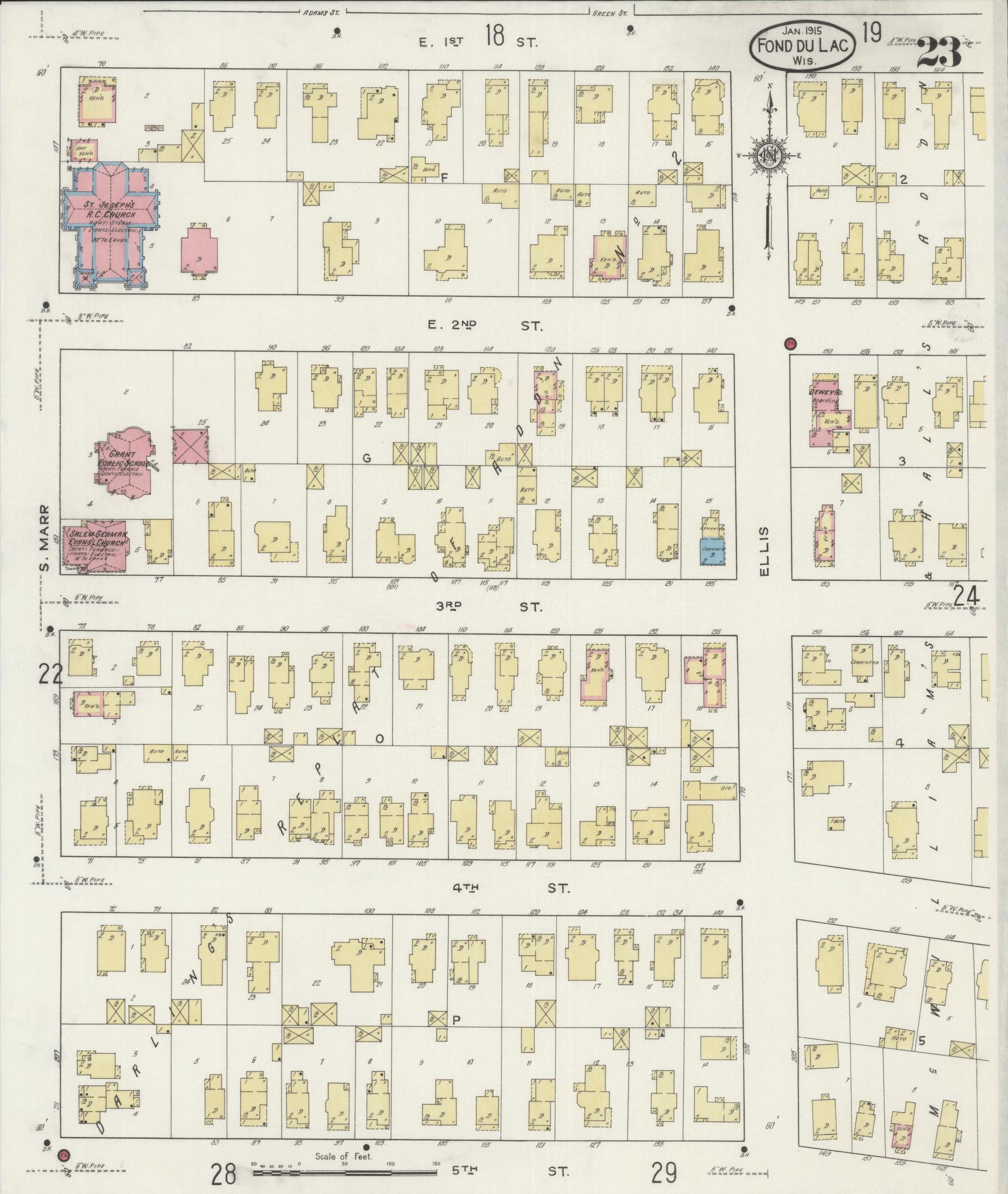 Sanborn Fire Insurance Map from Fond du Lac, Fond du Lac County, Wisconsin (1915), Sheet #0023 - Complete Map Set gallery image, historic Sanborn map, vintage wall art, Wisconsin Wisconsin