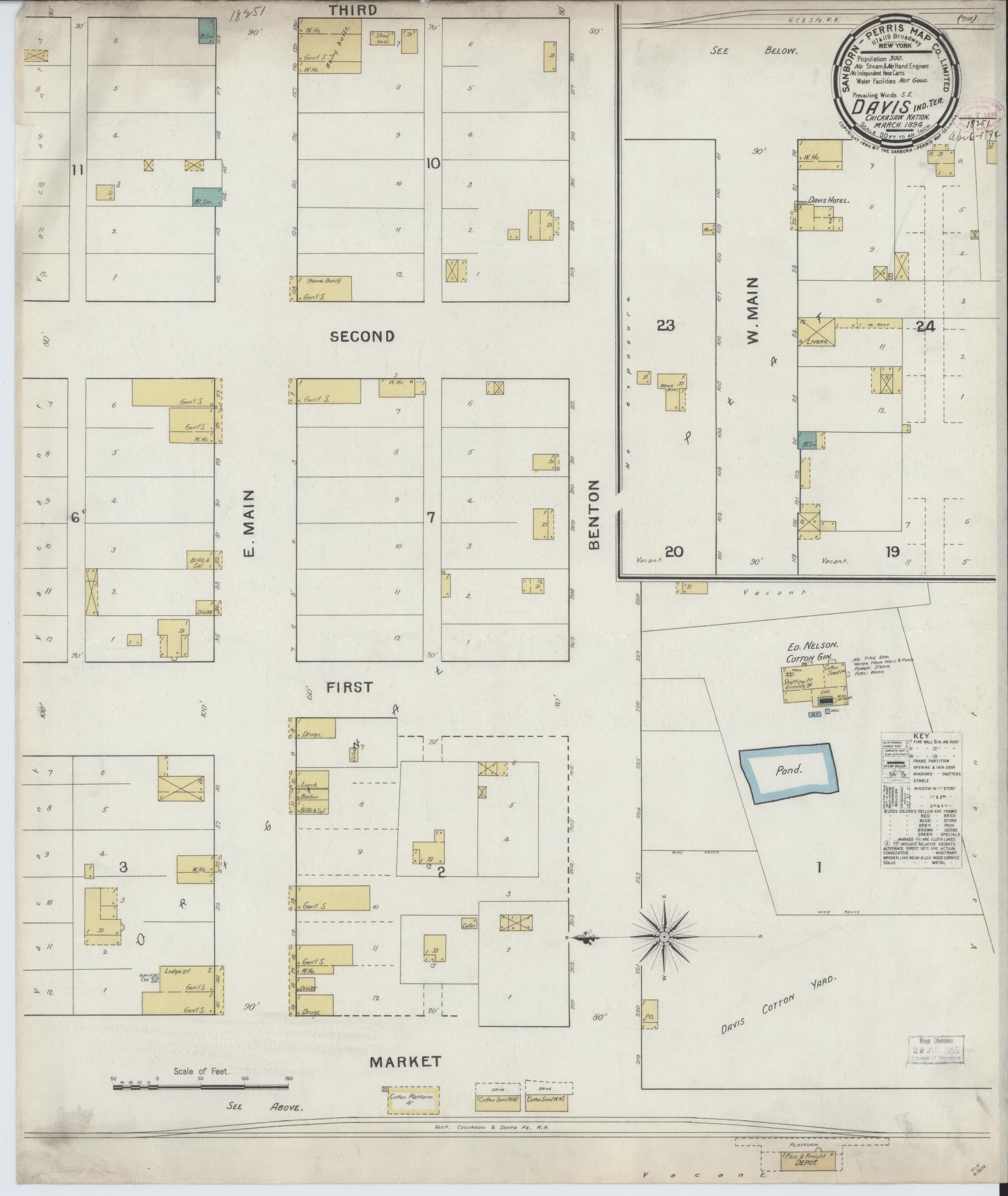 Sanborn Fire Insurance Map from Davis, Murray County, Oklahoma (1894), Sheet #0001 - Historic Sanborn Fire Insurance Map Print, vintage old map wall art, antique decor, genealogy gift, Oklahoma Oklahoma map