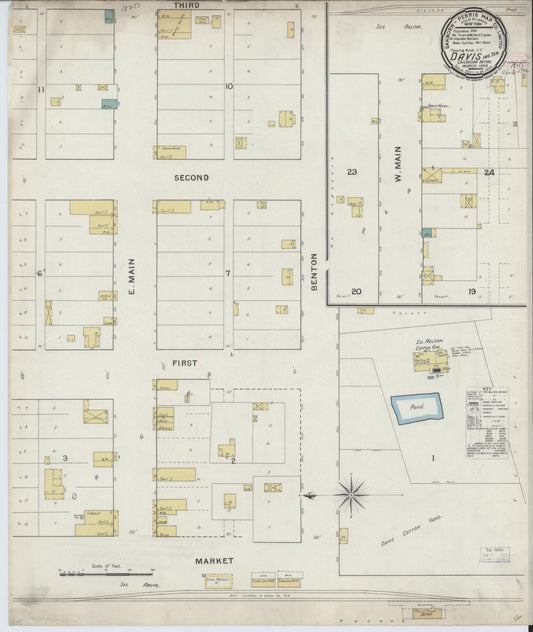 Sanborn Fire Insurance Map from Davis, Murray County, Oklahoma (1894), Sheet #0001 - Historic Sanborn Fire Insurance Map Print, vintage old map wall art, antique decor, genealogy gift, Oklahoma Oklahoma map