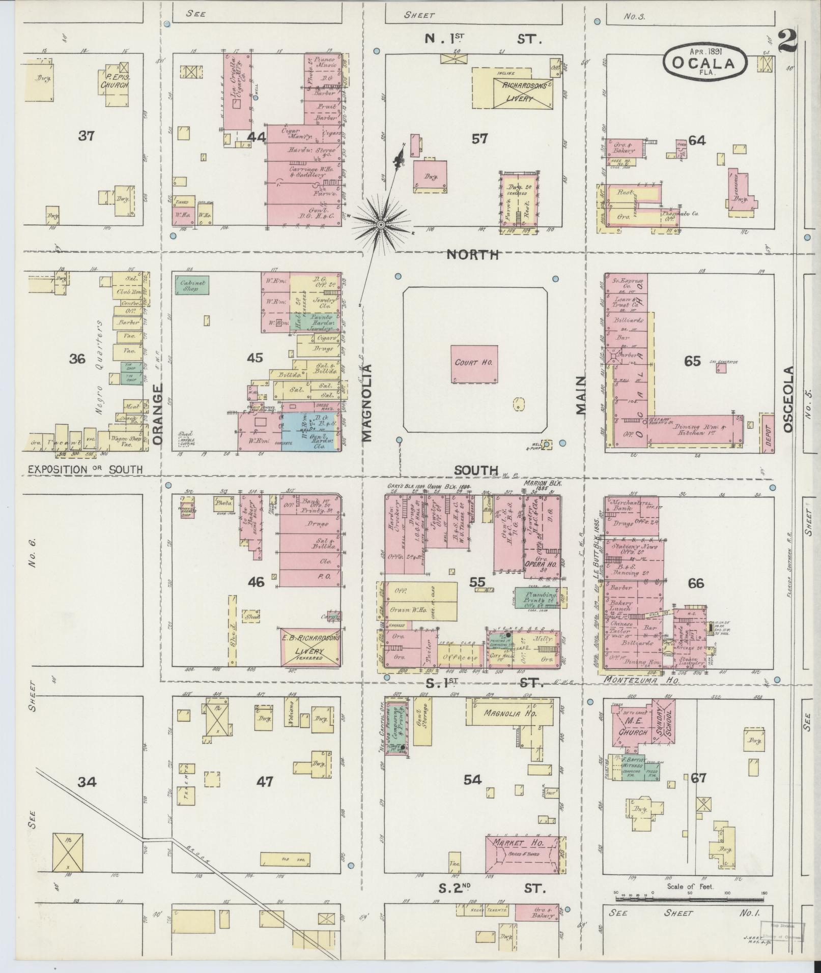 Sanborn Fire Insurance Map from Ocala, Marion County, Florida (1891), Sheet #0002 - Historic Sanborn Fire Insurance Map Print, vintage old map wall art, antique decor, genealogy gift, Florida Florida map