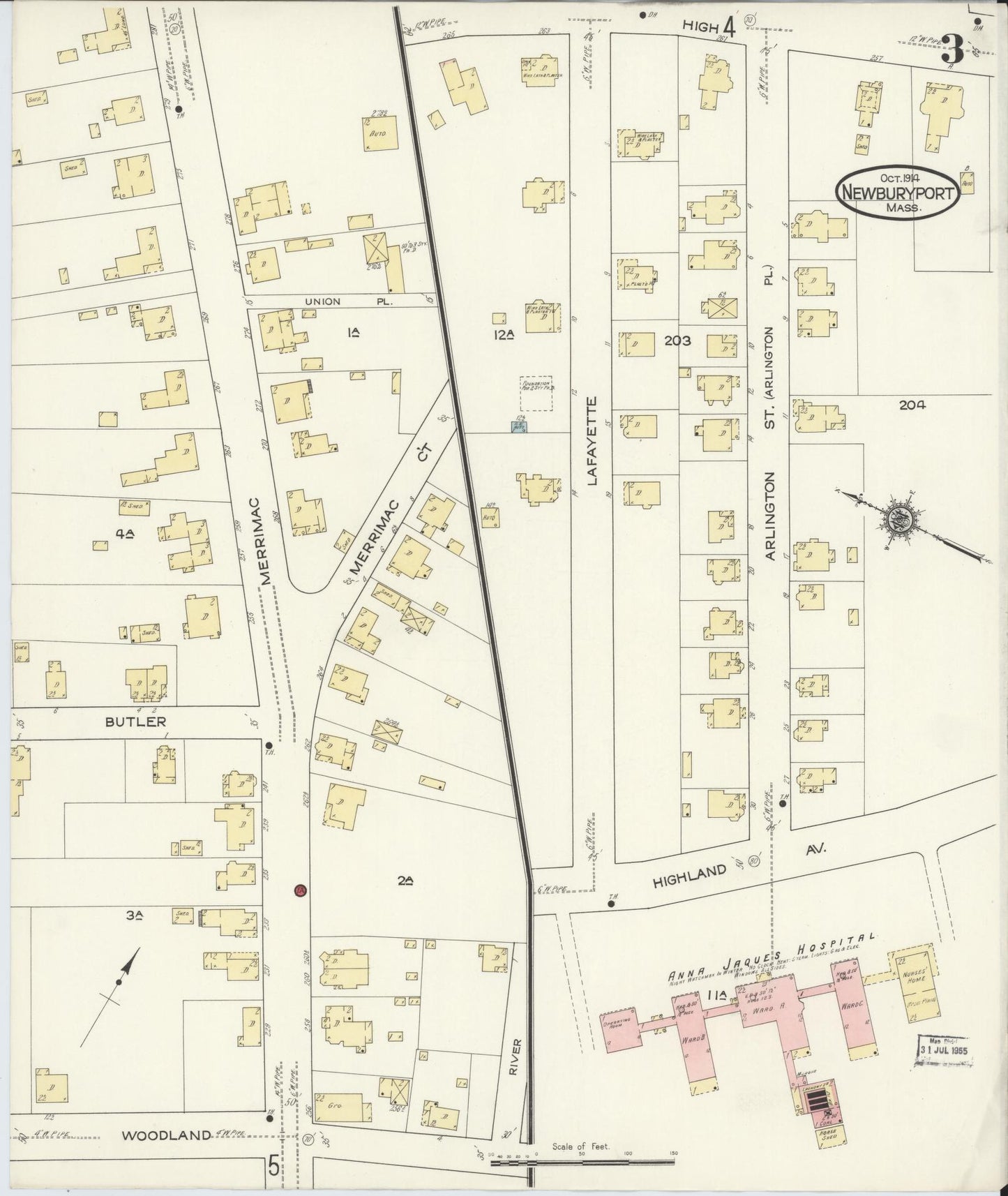 Sanborn Fire Insurance Map from Newburyport, Essex County, Massachusetts (1914), Sheet #0003 - Complete Map Set gallery image, historic Sanborn map, vintage wall art, Massachusetts Massachusetts